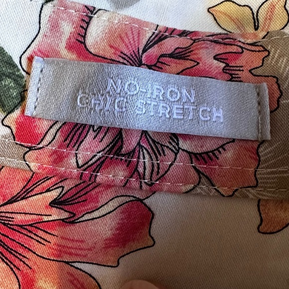 Chico’s Pink Green Floral No Iron Button Down Shirt Size 16 Chic Stretch Comfy - Picture 7 of 12